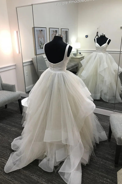 Ivory V Neck Tulle Long Prom Dress, Ivory Evening Dress TP0834 US8 / Custom Color