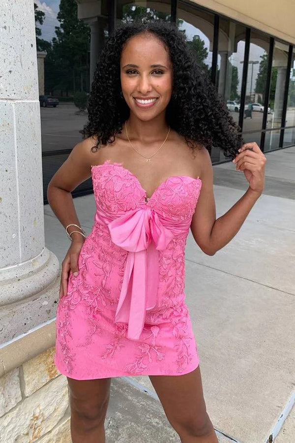 Lace Sweetheart Pink Strapless Bodycon Homecoming Dress TN431-Tirdress