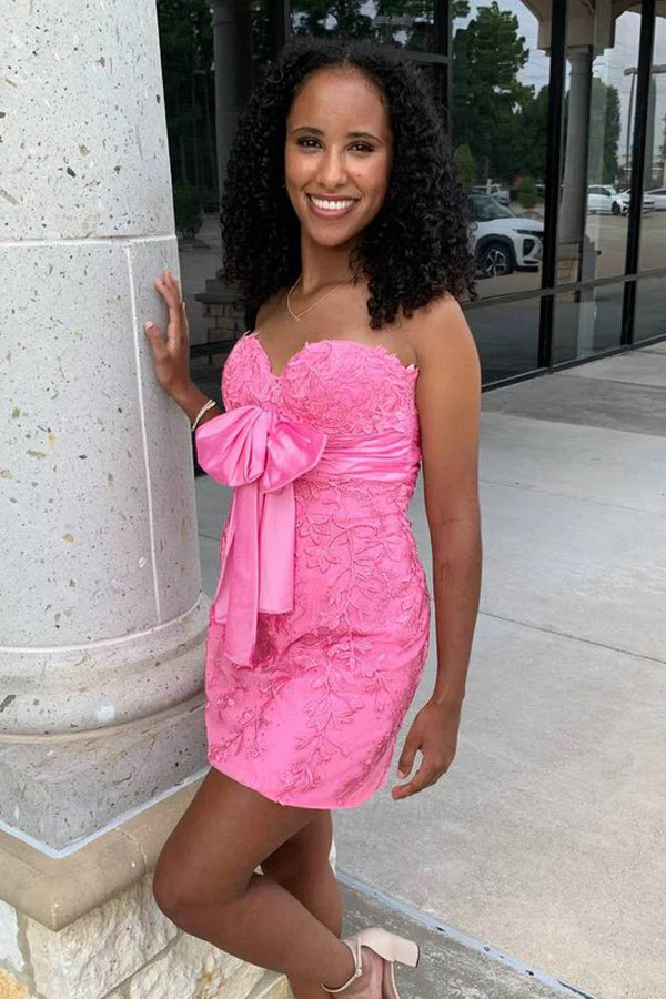 Lace Sweetheart Pink Strapless Bodycon Homecoming Dress TN431-Tirdress