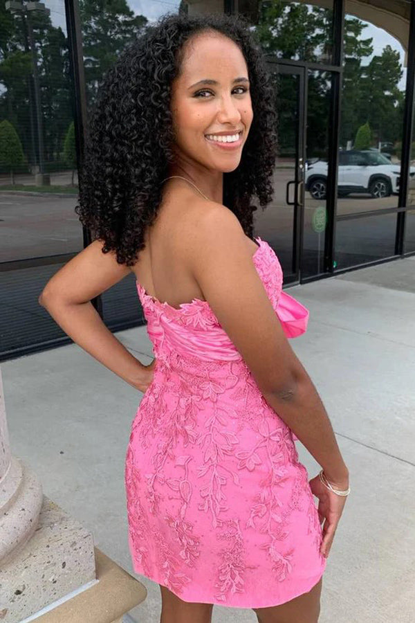 Lace Sweetheart Pink Strapless Bodycon Homecoming Dress TN431-Tirdress