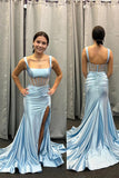 Light Blue Corset Satin Fitted Long Prom Dress Party Dress TP1397-Tirdress