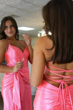 Mermaid Spaghetti Straps Corset Pink Long Prom Dress with Slit TP1345-Tirdress