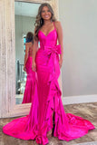 Mermaid Spaghetti Straps Corset Pink Long Prom Dress with Slit TP1345-Tirdress