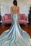 Mermaid Spaghetti Straps Corset Pink Long Prom Dress with Slit TP1345-Tirdress
