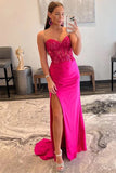 Mermaid Strapless Hot Pink Corset Long Prom Dress with Slit TP1279-Tirdress