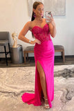 Mermaid Strapless Hot Pink Corset Long Prom Dress with Slit TP1279-Tirdress