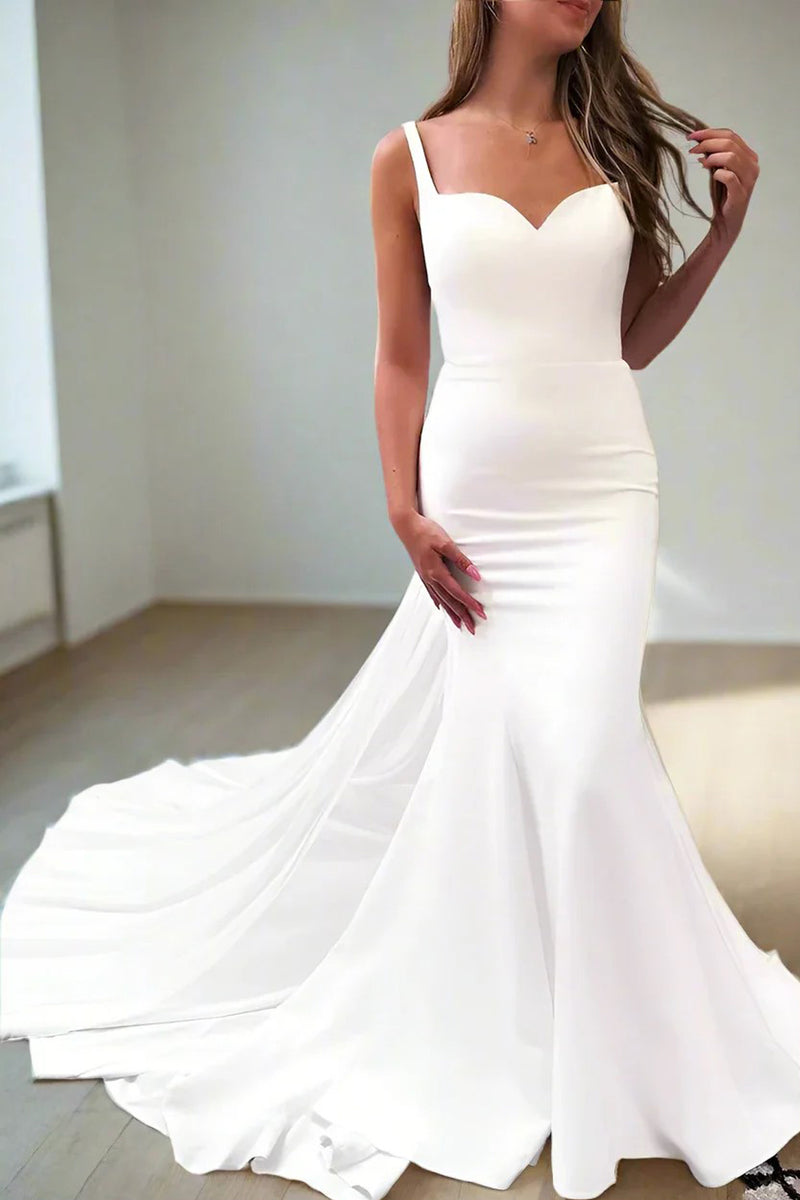 Mermaid Straps Modest Wedding Dress With Court Train-Tirdress