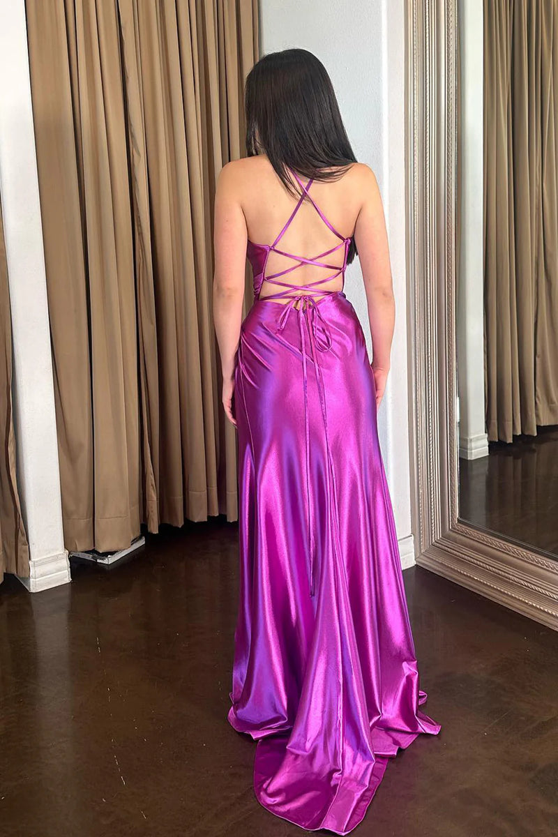 Mermaid Spaghetti Straps Purple Long Prom Dress with Slit TP1367-Tirdress