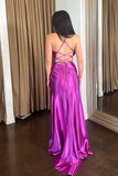 Mermaid Spaghetti Straps Purple Long Prom Dress with Slit TP1367-Tirdress
