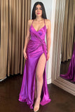 Mermaid Spaghetti Straps Purple Long Prom Dress with Slit TP1367-Tirdress