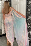Mermaid Sparkly Pink One Shoulder Sequined Appliques Prom Dress with Slit TP1372-Tirdress