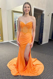 Mermaid Sweetheart Floor-Length  Orange Prom Dress With Slit TP1315-Tirdress