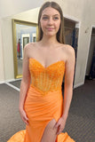 Mermaid Sweetheart Floor-Length  Orange Prom Dress With Slit TP1315-Tirdress