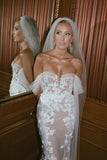Off Shouder Mermaid Tulle Lace Sweetheart Boho Wedding Dress-Tirdress
