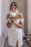 Off The Shoulder Satin Cowl Neck Simple Short Wedding Dress TD0019-Tirdress
