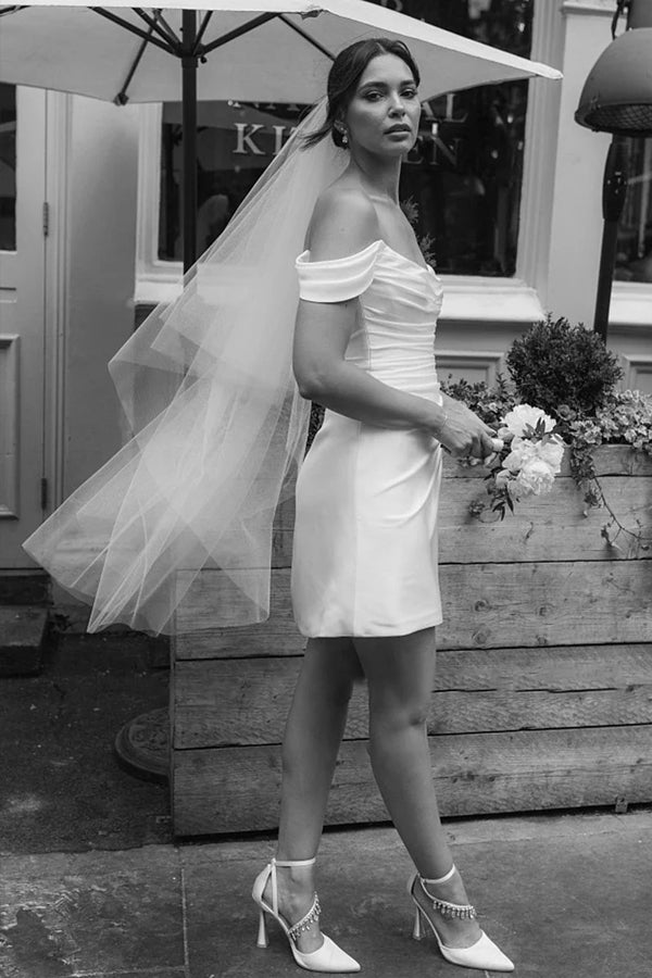 Off The Shoulder Satin Cowl Neck Simple Short Wedding Dress TD0019-Tirdress
