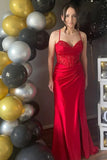Off Shoulder Corset Mermaid Red Long Prom Dress with Slit TP1368-Tirdress