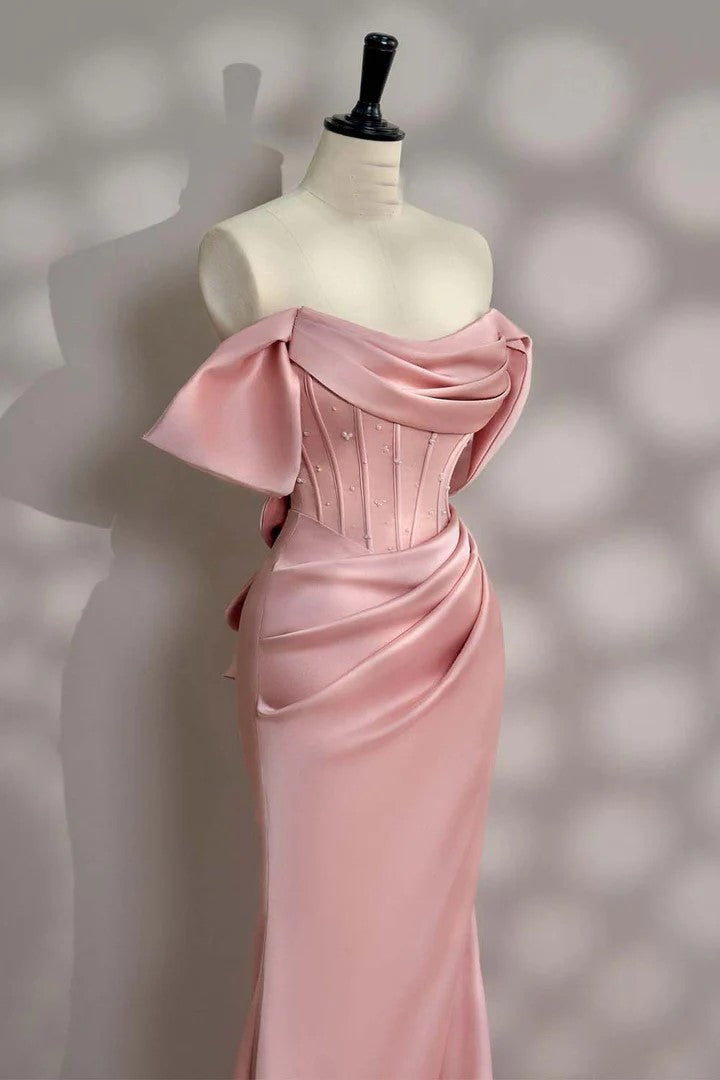 Off the Shoulder Light Pink Corset Prom Dress Evening Dress TP1394-Tirdress