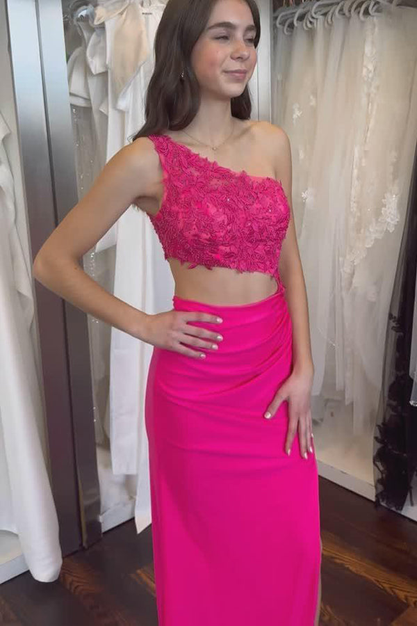 One Shoulder Royal Blue Appliques Cutout Long Prom Dress TP1424-Tirdress