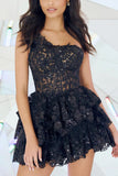 One Shoulder Sequined Appliqued Black Short Homecoming Dress-Tirdress