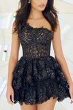 One Shoulder Sequined Appliqued Black Short Homecoming Dress-Tirdress