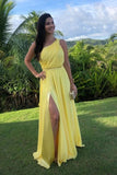 One Shoulder Yellow Long Prom Dress Sexy Prom Dress TP1333-Tirdress