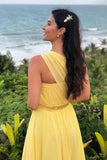 One Shoulder Yellow Long Prom Dress Sexy Prom Dress TP1333-Tirdress