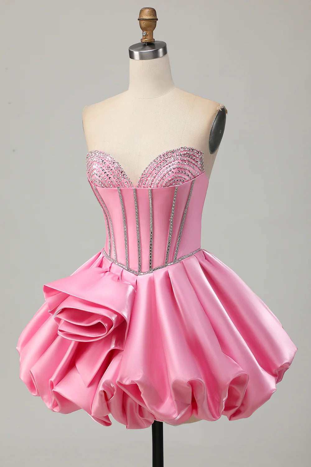 Pink Bodycon Sweetheart Satin Corset Homecoming Dress with Beading-Tirdress