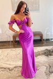 Robe de soirée sirène sexy à épaules dénudées violette TP1313