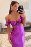 Robe de soirée sirène sexy à épaules dénudées violette TP1313