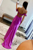 Robe de soirée sirène sexy à épaules dénudées violette TP1313