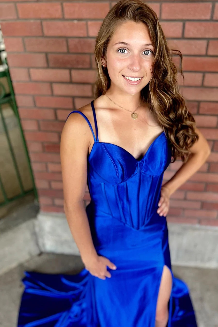 Red Corset Spaghetti Strap Mermaid Long Prom Dress with Slit TP1235-Tirdress