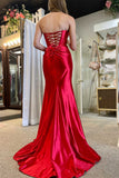 Red Strapless Ruched Mermaid Long Prom Dress with Slit TP1240-Tirdress