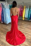Red V-Neck Open Back Mermaid Long Prom Dress with Slit TP1233-Tirdress