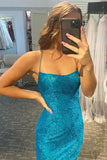 Royal Blue Decorative Pattern Halter Lace Tight Homecoming Dress HD0205-Tirdress