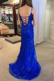 Royal Blue Plunging Neck Sparkly Prom Dresses with Straps TP1311-Tirdress