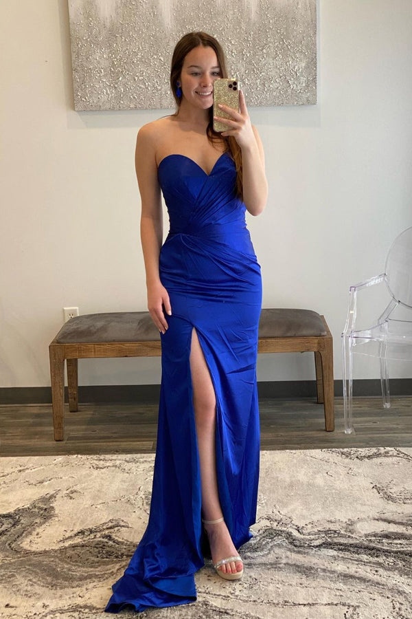 Royal Blue Satin Sweetheart Simple Mermaid Prom Dresses TP1281-Tirdress