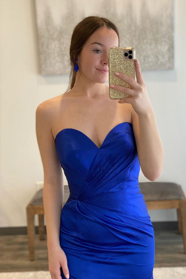 Royal Blue Satin Sweetheart Simple Mermaid Prom Dresses TP1281-Tirdress