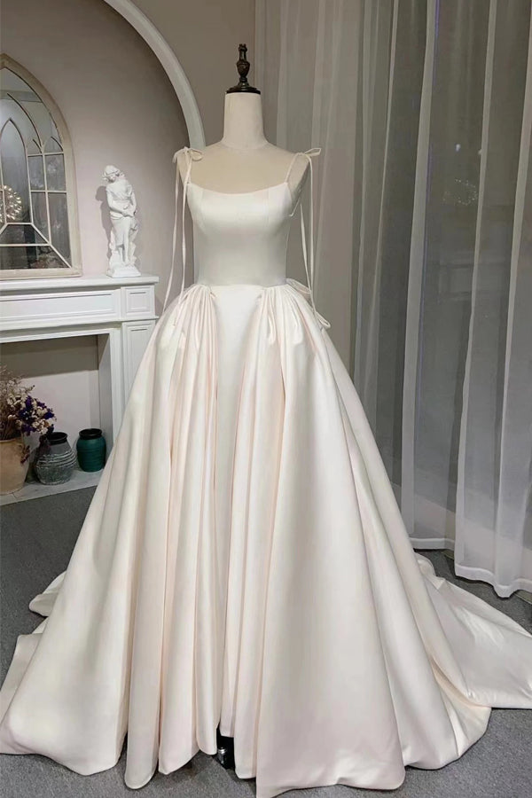 Satin Corset Simple Wedding Dress With Bow Modest Bridal Gown-Tirdress