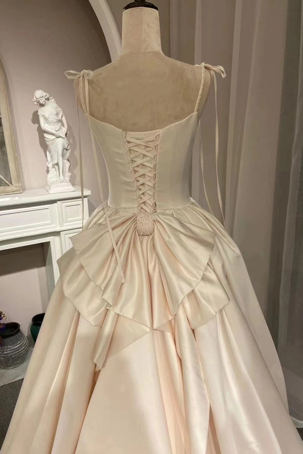 Satin Corset Simple Wedding Dress With Bow Modest Bridal Gown-Tirdress