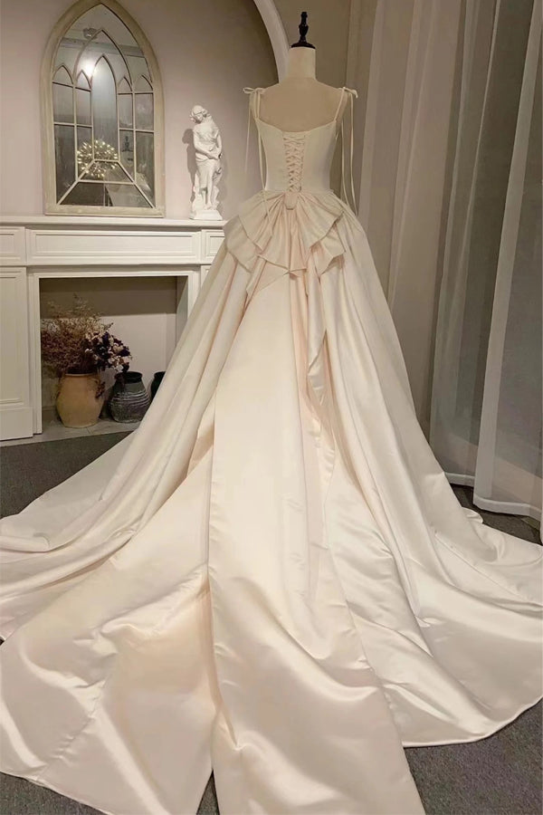 Satin Corset Simple Wedding Dress With Bow Modest Bridal Gown-Tirdress