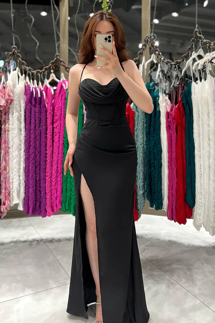 Sexy Spaghetti Straps Side Slit Party Prom Formal Dress TP1236-Tirdress