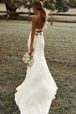 Sheath Country Simple Wedding Dress Bridal Gown With Split-Tirdress