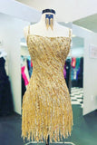 Sheath Gold/Blue Straps Sequins Short Homecoming Dress with Tassel TN443-Tirdresses