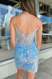 Sheath Spaghetti Straps Corset Homecoming Dress with Sequins TN434-Tirdress