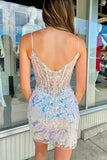 Sheath Spaghetti Straps Corset Homecoming Dress with Sequins TN434-Tirdress
