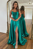 Robe de bal simple en corset vert sans bretelles avec fente TP1275