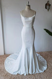 Simple Spaghetti Straps Satin Mermaid Ivory Wedding Dress Bridal Gown TN382-Tirdress