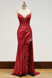 Spaghetti Straps Appliques Side Split Black Long Prom Dress TP1383-Tirdress