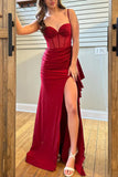 Spaghetti Straps Mermaid Burgundy Long Prom Dress TP1332
